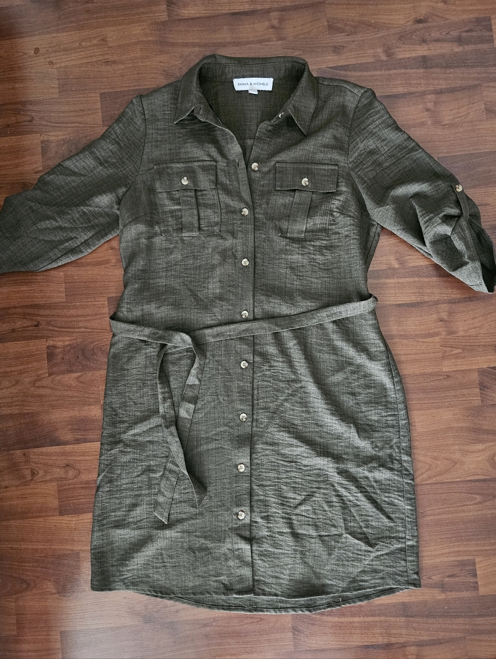 Cato Olive Green Button-Front Midi Shirt Dress